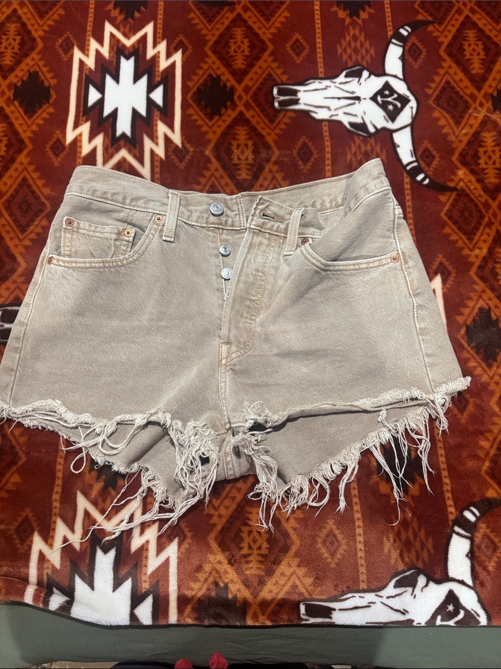 Levi's Light Taupe High-Rise Frayed Denim Shorts